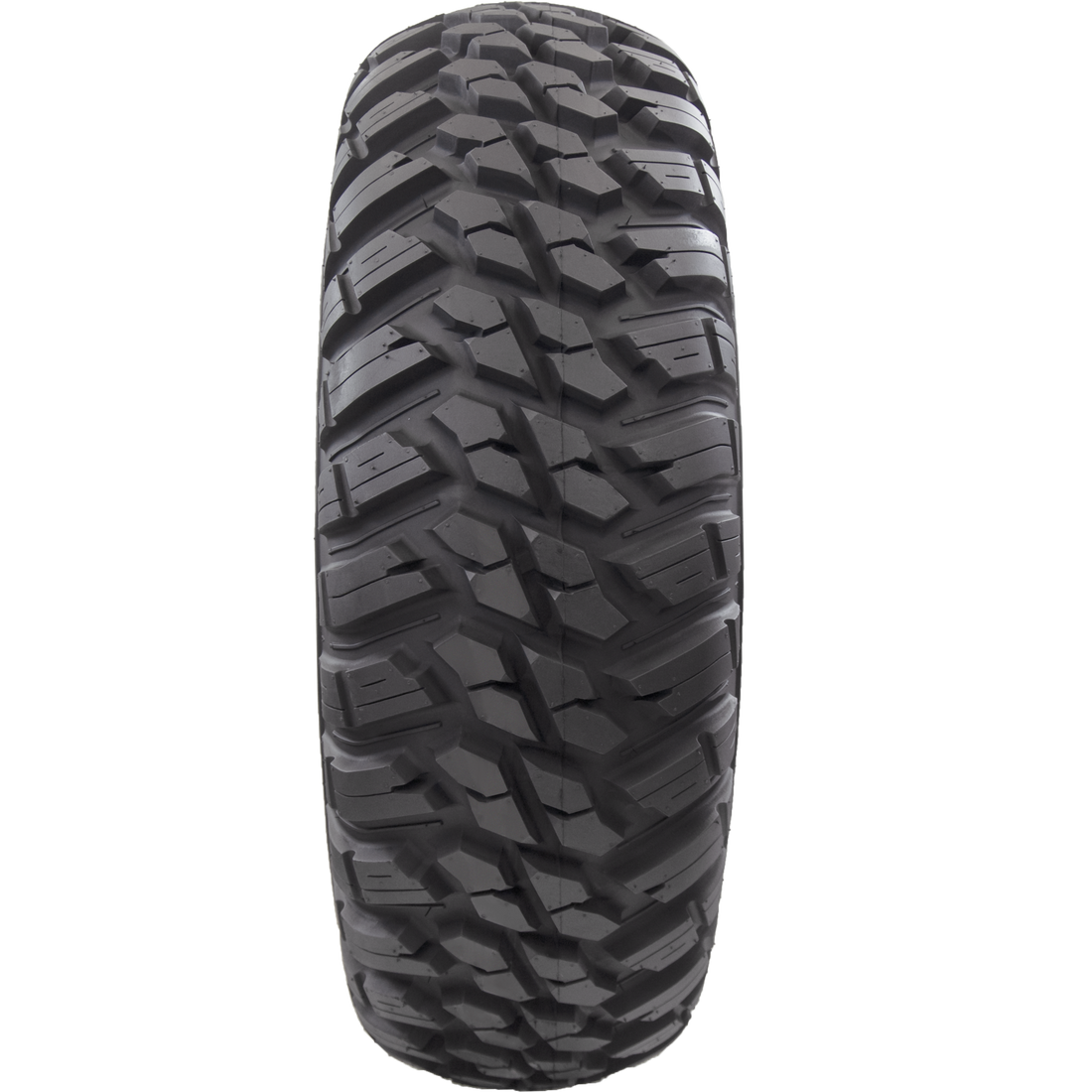 Full frontal view of Mongrel ATV/UTV tire revealing its full coverage tread pattern, offering unparalleled traction and stability across diverse landscapes.
