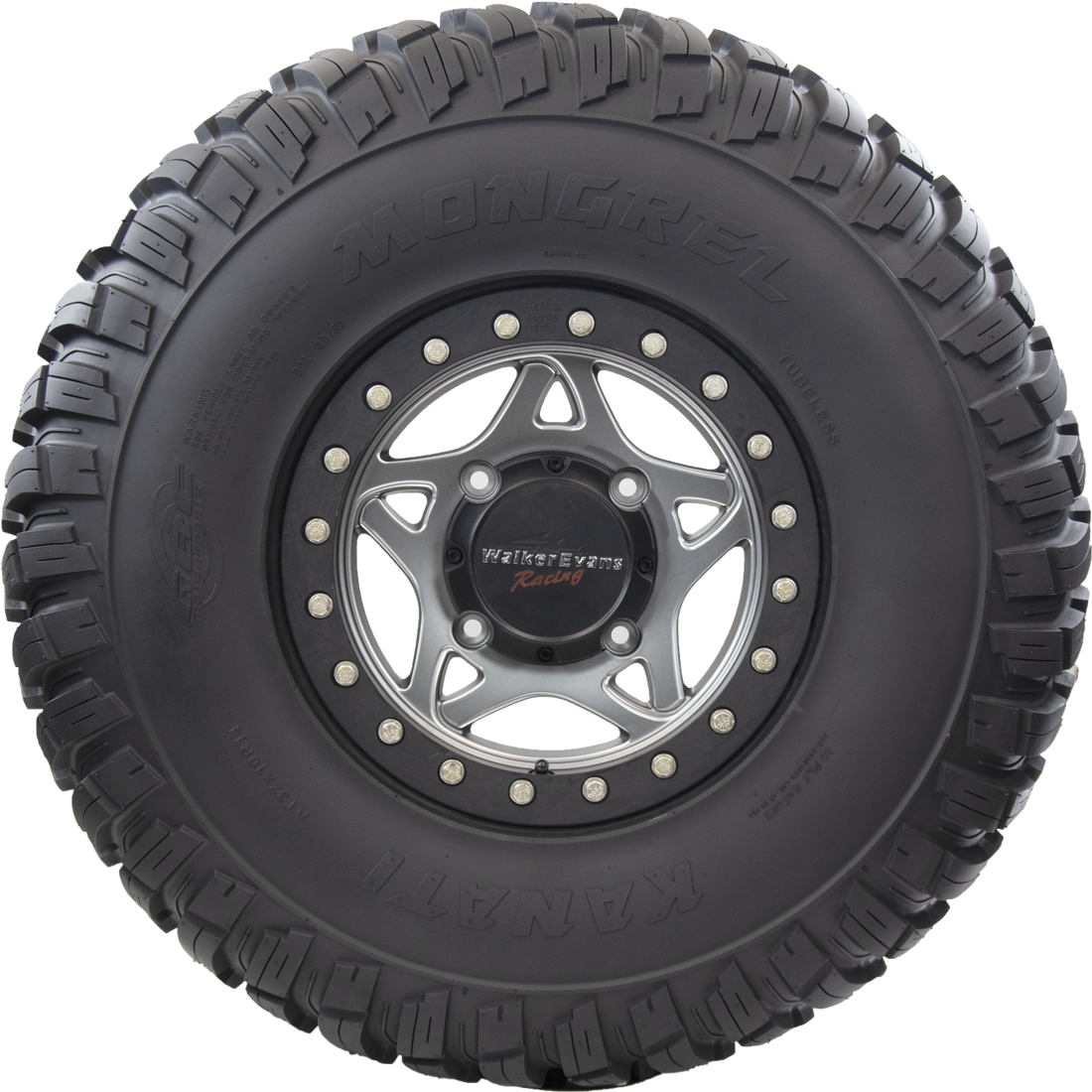 Sideview of Mongrel ATV/UTV tire, highlighting the reinforced sidewall designed for greater puncture resistance, ensuring a durable and safe ride in rugged terrains.