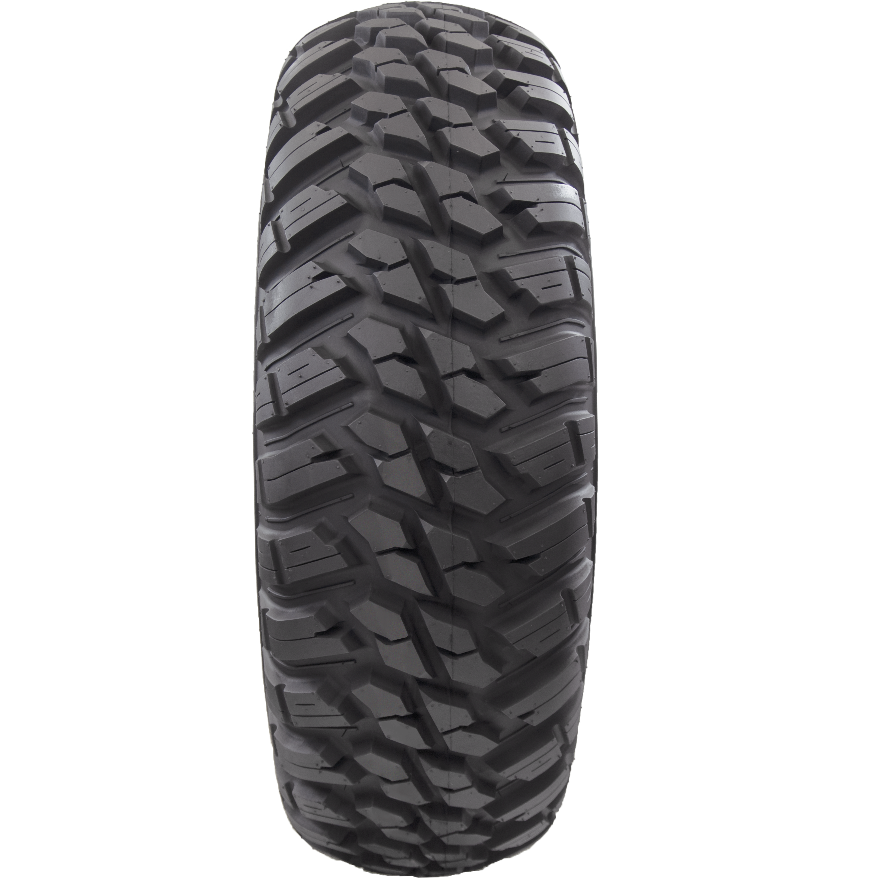 Full frontal view of Mongrel ATV/UTV tire revealing its full coverage tread pattern, offering unparalleled traction and stability across diverse landscapes.
