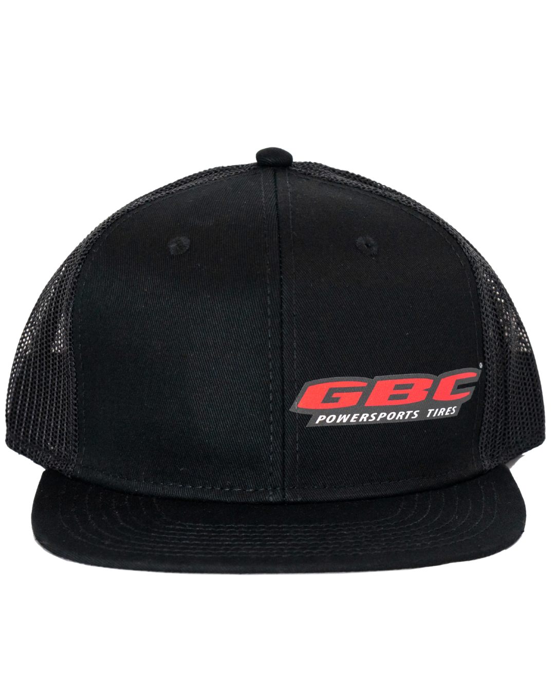 black mesh baseball cap with a small GBC logo on the bottom left.