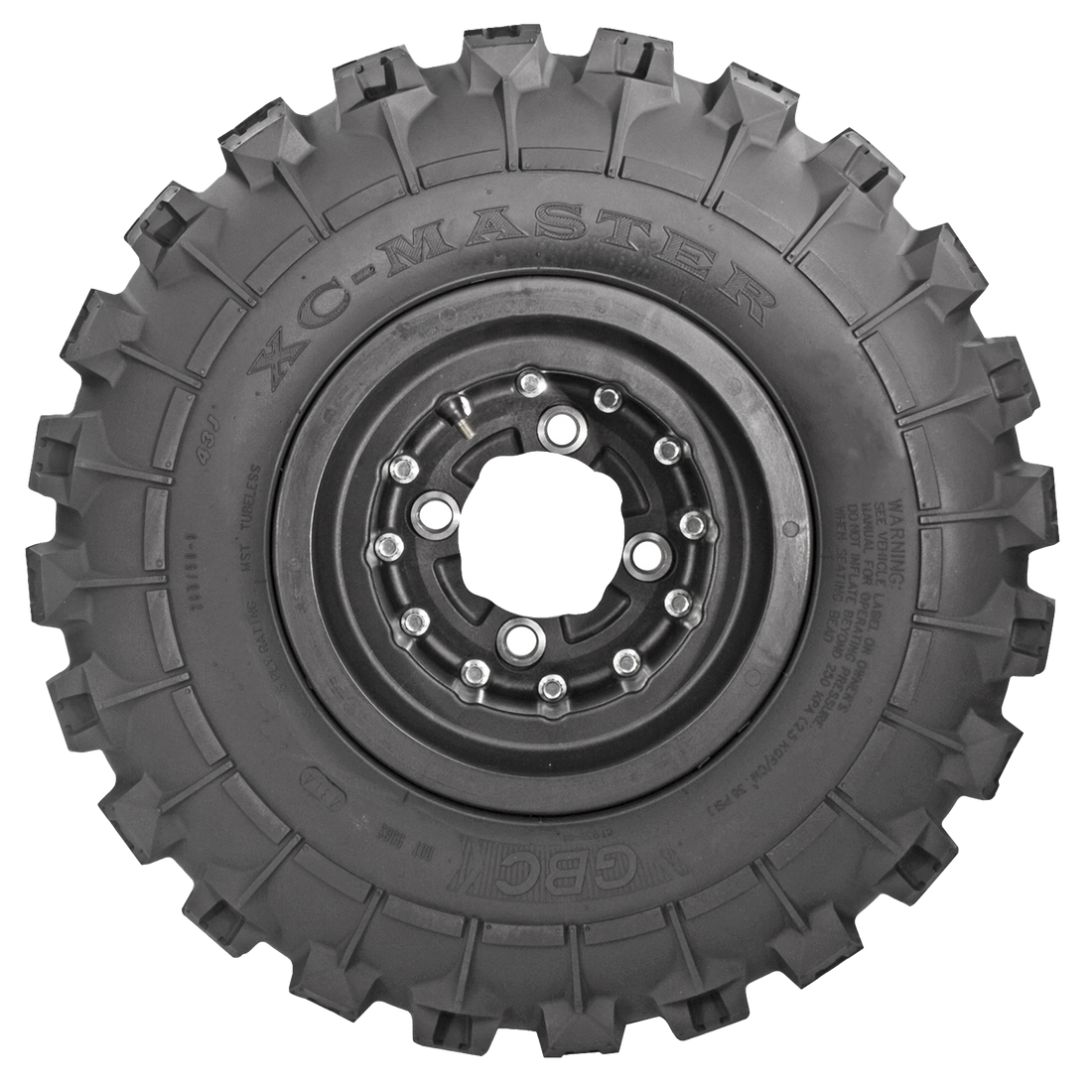 Side view of XC-Master ATV/UTV tire, made from a soft yet durable compound, designed to deliver consistent performance and longevity in diverse off-road conditions.