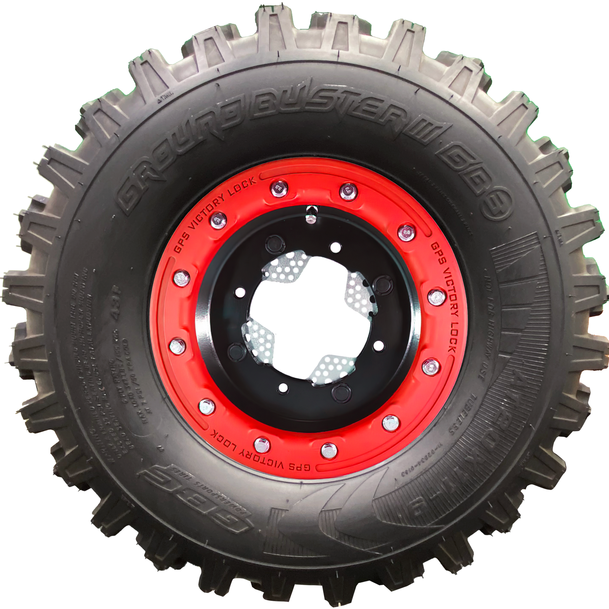 Side view of Ground Buster 3 ATV tire, showcasing its sturdy sidewall and shoulder lugs. The 6-Ply rating of the tire signifies greater puncture resistance, ensuring reliable performance during off-road adventures