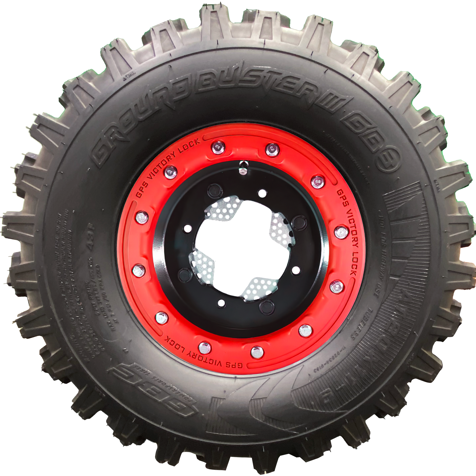 Side view of Ground Buster 3 ATV tire, showcasing its sturdy sidewall and shoulder lugs. The 6-Ply rating of the tire signifies greater puncture resistance, ensuring reliable performance during off-road adventures